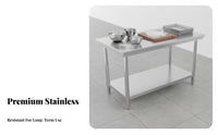Easy to Clean 2-Tier Stainless Steel Table High Load Capacity Stainless Steel Prep Table Rust-Resistant Commercial Kitchen Worktable Multi-Purpose for Caterers, Restaurant Personnel, Homeowners, Bakery, Warehouse, Garage, Workshop