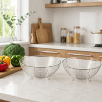 Stainless Steel Sieves and Strainers, 2 Piece Round Colander Basket with Handles, Perforated Sieve for Draining & Washing