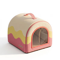 Insulated Cat Shelter Rounded Cabin Shape Cooling Pet Shelter Layered Design for Ice Pack Use