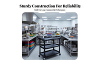 High Load Capacity 3 Tier Bus Cart Easy to Clean Rolling Restaurant Trolley Multi-Purpose Commercial Serving Cart Reinforced Shelves for Kitchen Team, Warehouse Workers, Catering Events, Cafeteria, Garage, Workshop