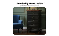 Distressed Finish 5-Drawer Storage Chest Vintage & design 5-Drawer upright Cabinet North American Design vertical chest of drawers Large Capacity for Interior Decorators, homeowners, Adults, Bedroom, Hallway