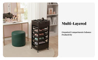 Plastic Cosmetic Trolley with Wheels Includes Dye Bowl Hairstylist Tool Organizer Cart Mobile Hairdressing Station Easy to Clean