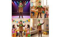 Three-Piece Tree Costume with Headpiece Leafy Tree Costume Long-Sleeve Apparel for Children, Halloween
