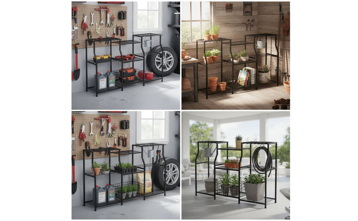 Garden Tool Organizer Space-Saving Yard Tool Organizer Garage Storage Rack with Hooks for Shed