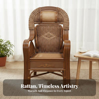 Natural Aesthetic Highspine Rattan Chair Supportive spinerest Woven Rattan Armchair craftsman-made Design Indoor Seating Wide Seat for Seniors, Homeowners, Interior Designers, Living Room, Bedroom, Sunroom, Balcony