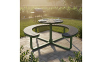 Sun Protection Circular Bench Table Weather Resistant Round Picnic Table Heavy Duty Frame Modern Patio Dining Set Easy Entry Seating for Garden, Courtyard, Restaurant