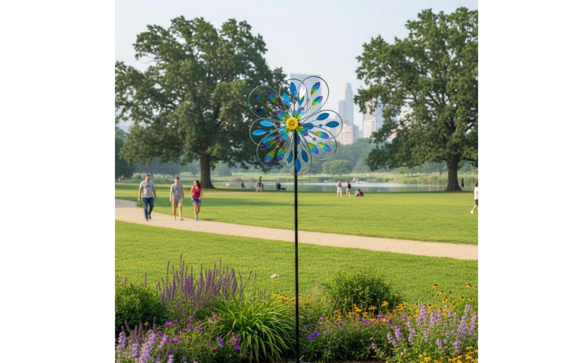 Colorful Flower sculpture Waterproof Yard Pinwheel Easy to Install Outdoor Decoration for Park