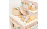 Wooden Play Kitchen with Hooks Toy Kitchen Set Interactive Knobs Children's Plaything for Playroom