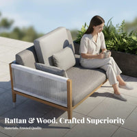 4 Pieces 4-Piece Wood Frame Conversation Set Weather-Resistant Outdoor Furniture Woven embellishments Patio Seating for Families, supportyard, Balcony, waterside