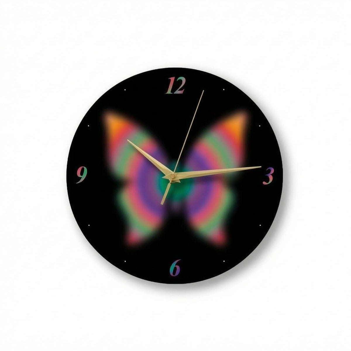 Butterfly Wall Clock Black Dial Round Wall Clock Gold-Tone Hands Timepiece