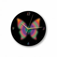 Butterfly Wall Clock Black Dial Round Wall Clock Gold-Tone Hands Timepiece