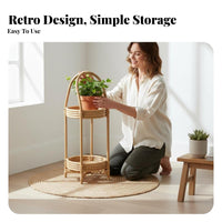 Foldable Design 3-Tier Woven Plant Rack Vintage design 3-Tier Ladder Shelf Multi-Purpose House Decoration Easy Assembly for Home Decorators, Apartment Dwellers, Homeowners, Sunroom, Balcony, Living Room, Corner Space