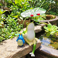Frog Figurine with Leaf Umbrella Glossy Frog Statue with Leaf Umbrella Creative Decor for Gardeners, Collectors, Garden, Patio, Aquarium