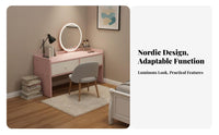 Nordic Inspired Vanity Set with Mirror and Storage Space-Saving space-efficient Vanity with Round Mirror Modern Design Dressing Table Minimalist design for Apartment Dwellers, Students, Teenagers, Bay area Area, Small Spaces