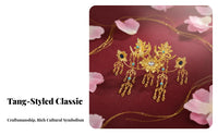 Chinese Regal Avian Hair Crown Dangling Tassels Traditional Chinese Attire Hair Accessory Tang Period Design Hairpiece Gilded