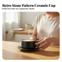 Premium Feel Retro Stone Pattern Cappuccino Cup Artisan-Made Design Cappuccino Cup and Saucer Set Ergonomic Handle for C Away Ee Expert S