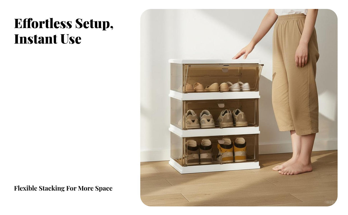 Space Saving Foldable Shoe Rack Installation No-Assembly Collapsible Shoe Cabinet Dustproof Dust-Proof for Apartment Dwellers, Sneaker Collectors, Dorm Room, Entryway, Hallway, Bedroom