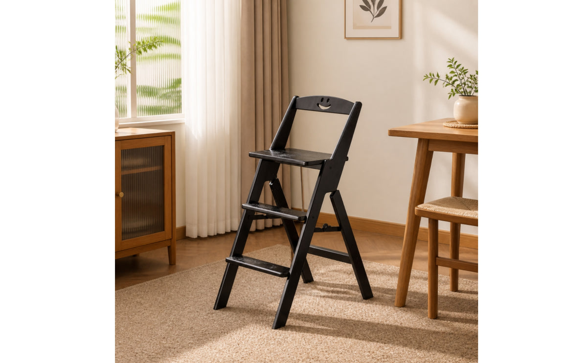 Step Stool Chair Convertible Ladder Chair Folding Step Stool with Three Steps for Adults, Seniors, Kitchen, Pantry, Home Library