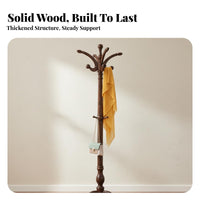 Strong Bearing Capacity Wooden Coat Rack Stable Base Unattached Standing Coat Stand Space Saving Solid Wood Hall Tree Heavy Duty for Homeowners, Families, Office Workers, Living Room, Bedroom, Entryway, Hallway