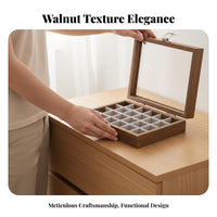 Dustproof Walnut Wood Jewelry Display Dust-Proof Wooden Jewelry Box Soft Velvet Lining for Women, Adults, Bedroom, Dresser, Dressing Room
