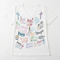 Women's Short-Sleeve T-Shirt V-Neck Easter Casual Loose Shirt