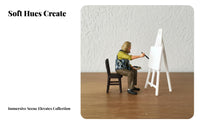 1:64 Scale Artist Figure High Intricacy Miniature Painter Figurine Tiny Artist with Easel Model Lifelike Features 1:64 Scale