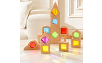 Sensory Building Blocks with Wooden Frame Colored Wooden Blocks with Acrylic Inserts Open-Ended Toy for Toddlers, Preschoolers