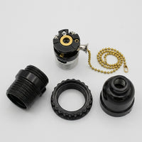 Table Lamp and Ceiling Light Fitting with E27 Lamp Holder, Black Bakelite E27 Bulb Screw Base for DIY 220V 250W Table Light, Gold Pull Chain