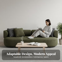 Curved navy Sofa Small Space Solution Living Room Couch Modern Minimalist aesthetic Upholstered Settee for Apartment Dwellers, Homeowners, Bedroom, Office
