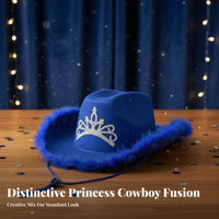 Cowgirl Hat with Tiara Adjustable Chin Strap Princess Cowgirl Hat Materials Costume Headwear for Women, Adults, Parties, Festivals, Dress-Up