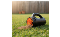 2 Pieces Adjustable Lid Handheld Sower and Scoop Set Precise Control Dispenser Jug with Shovel Multi-Purpose Lawn Fertilizer Spreader Set Ergonomic Design for Yard Maintenance, Winter De-Icing