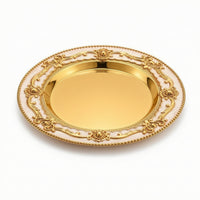 Round Tray with Embossed Rim Vintage-Inspired for Candle Display
