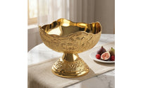 Pedestal Fruit Bowl Gold-Colored Bowl Embossed Serving Dish for Hosts, Centerpiece, Afternoon Tea, Pastry Presentation