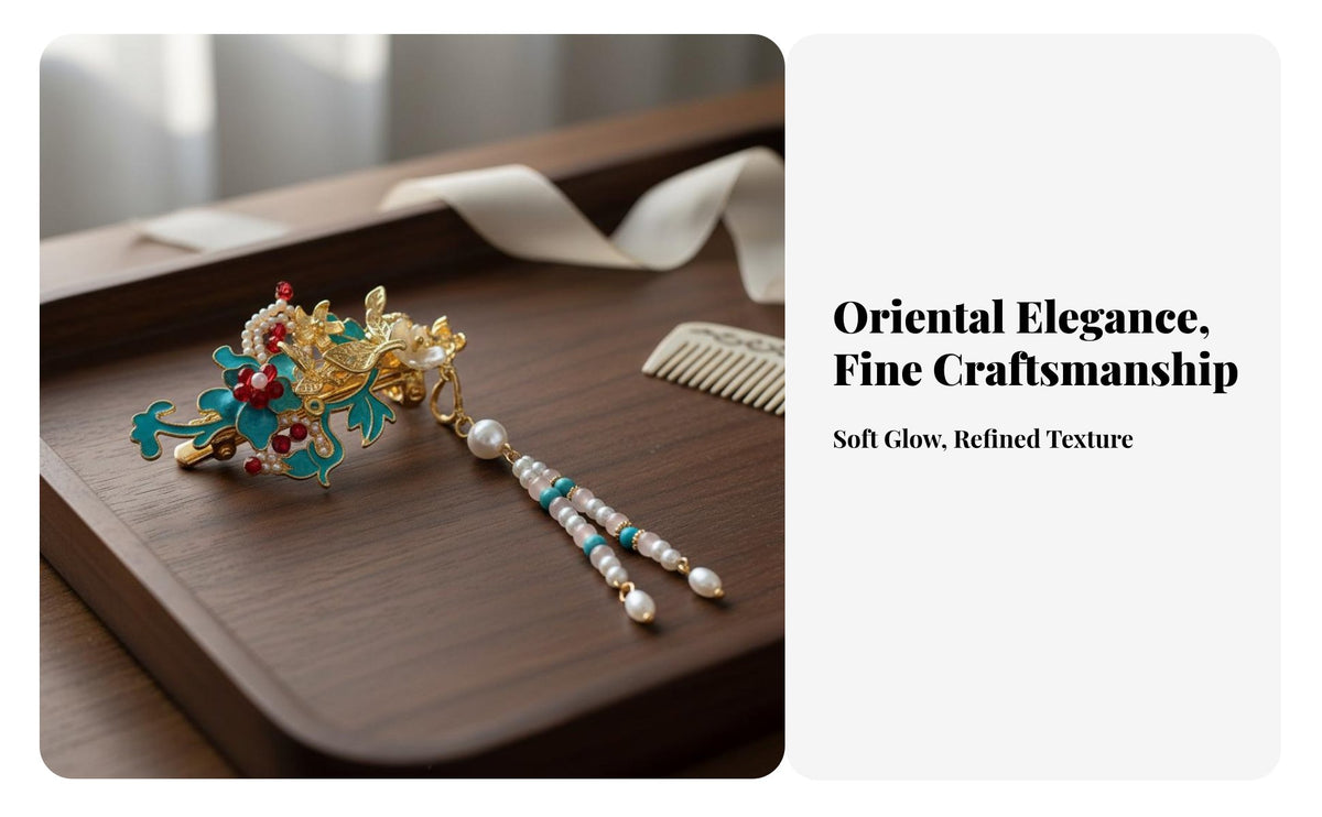Chinese Design Tassel Hair Clip Elegant Design Traditional Chinese Attire Tassel Hairpin Handmade Enamel Pearl Barrette for Bride, Bridesmaid