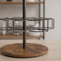 Cup Holder Rack with Wooden Base Compact Rotating Cup Stand Modern Tumbler Holder   for Pantry