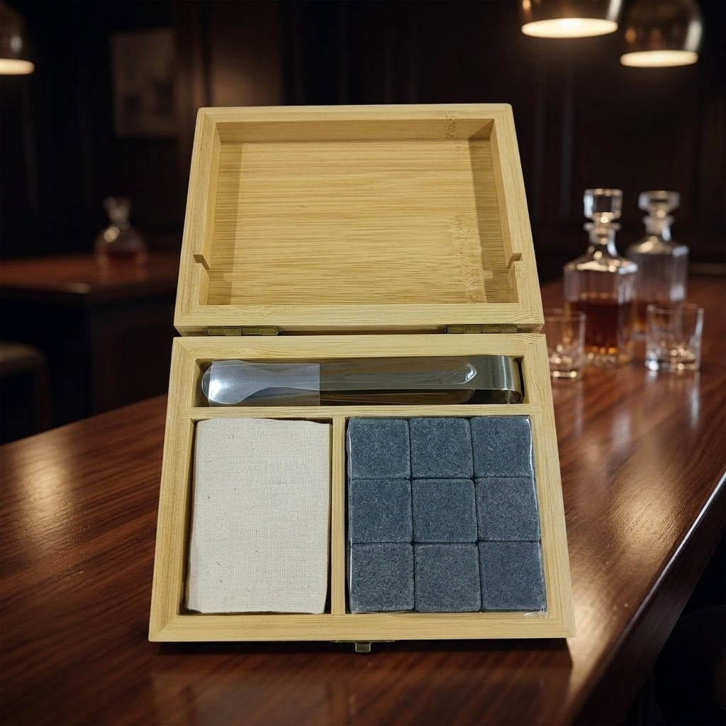 Gift Box for a Birthday Gift, Premium Whisky Gift Set for a Home Bar, Marble Whisky Chilling Stones with Ice Tongs, Unique Gift for Him or Men