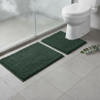 Chenille U-Shaped Toilet Mat and Bath Rug Set, Absorbent Non-Slip Bathroom Floor Mat