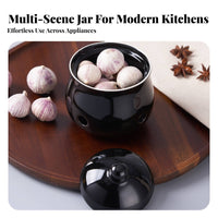Ceramic Garlic Jar Moisture-Resistant Garlic Storage Container Ventilated Produce Pot Easy to Clean Kitchen Canister for Pantry