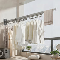 Three-Fold Drying Rack with Telescoping Rod Collapsible Wall Mounted Clothes Drying Rack Retractable Sturdy for Bathroom