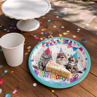 Cat Theme Birthday Party Supplies Set for Kids - Plates, Cups, Napkins, Decorations