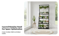 European Design Multi-Tier Flower Rack with Hanging Bar Strong Load-Bearing Multi-Level Planter Stand with Hanging Rod Heavy Duty Plant Holder Stepped Structure for Gardeners, Homeowners, Beginners, Balcony, Living Room, Bedroom, Study