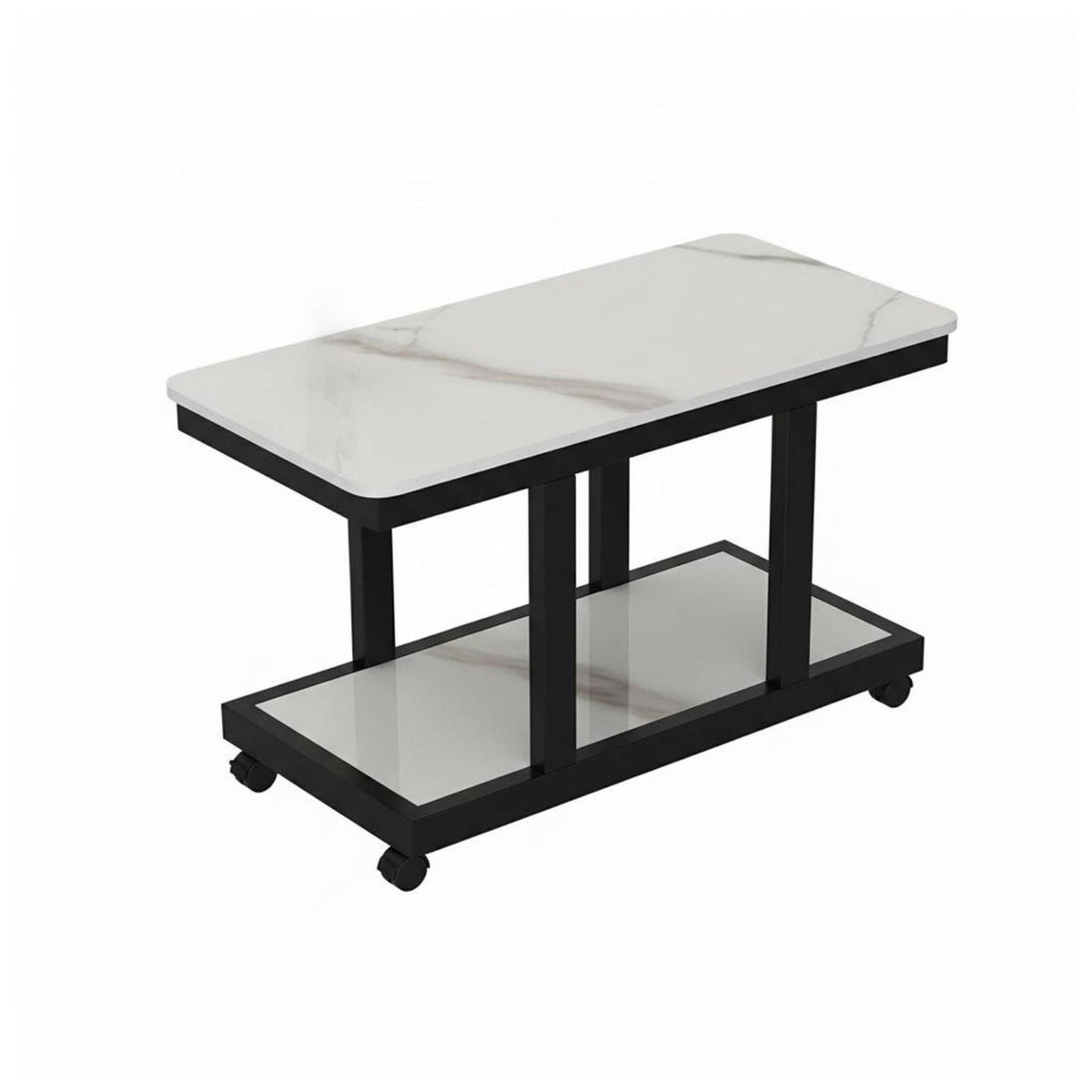 With Wheels 2-Tier Rolling Table Space-Saving Side Table Multifunctional Mobile Storage Minimalist Design for Apartment Dwellers, Office Workers, Bedroom, Living Room, Small Areas, Bathroom