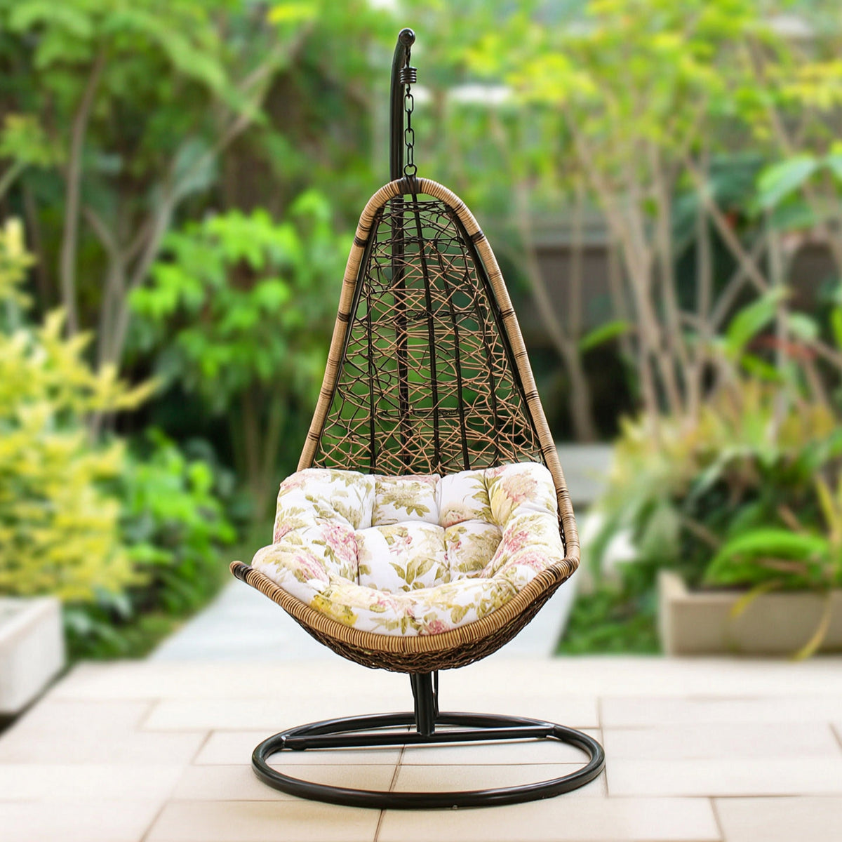 Hanging Egg Chair with Stand Woven Hanging Egg Chair Padded Furniture for Adults, Balcony, Living Room, Sunroom