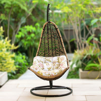 Hanging Egg Chair with Stand Woven Hanging Egg Chair Padded Furniture for Adults, Balcony, Living Room, Sunroom