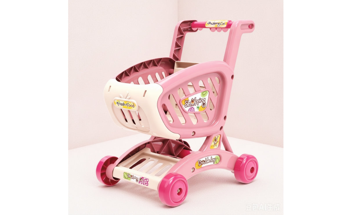 Play Shopping Trolley Cart Rounded-Edge Pretend Shopping Cart Lightweight for Playroom, Nursery