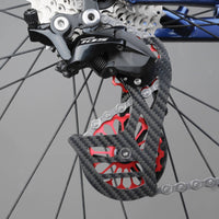 Carbon-Fiber Derailleur Cage with Pulley Wheels Sleek-Profile Derailleur Cage Compact Cycle Pulley Wheel Lightweight for Road Bikers, Cyclists, Drivetrain Upgrade