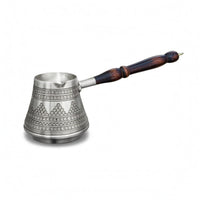 Handmade Turkish Cezve Silver Finish Copper Cezve Pot Double-Layered Turkish Coffee Pot Heat-Tinned