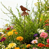 Weather Resistant Bird Flower Pick Rusted Bird Stake Metal Garden Stake