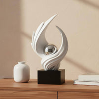 Modern Art Statue with Crystal Sphere Good Fortune Symbol Resin Art Figurine Modern Whorl Sculpture Soft Luxury Visual