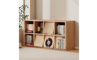 Cabinet with Flip-down Doors Solid Wood Bookcase with Doors 8-Compartment Freestanding Bookcase for Living Room, Study, Bedroom